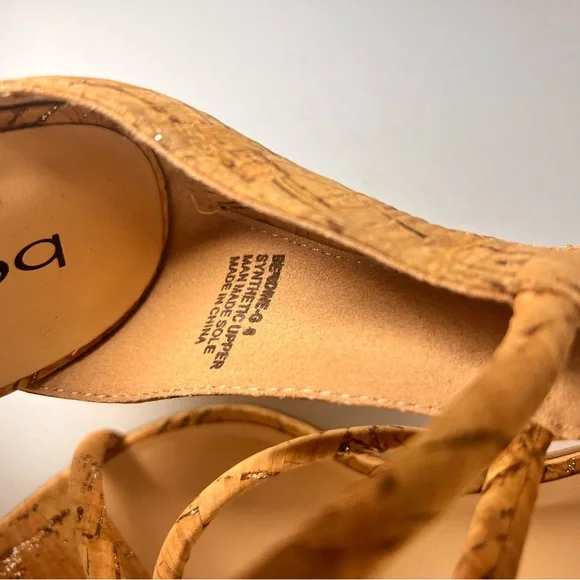 Bebe BERDINE Size 8 Glittery Cork Ankle Strap High Heels Classy Stylish - Picture 4 of 5